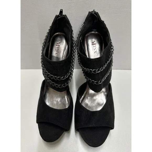 Mixit women size 10 EU 42 black faux suede platform heels with chain details