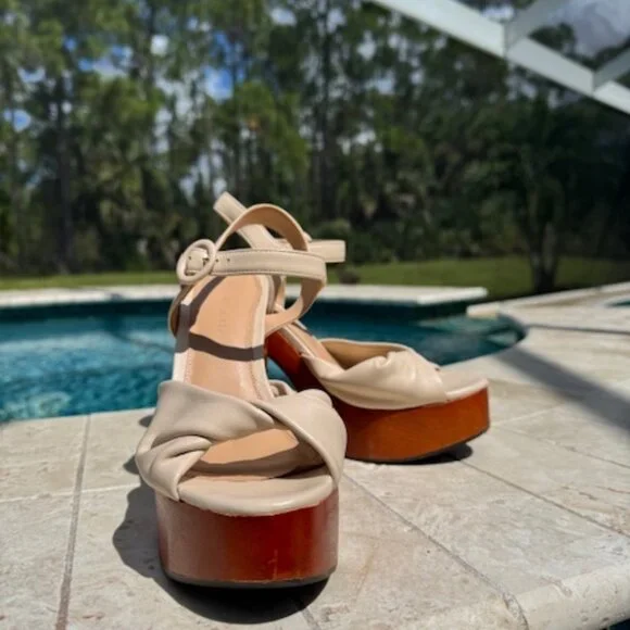 Veronica Beard Cream and Brown Platform Sandals