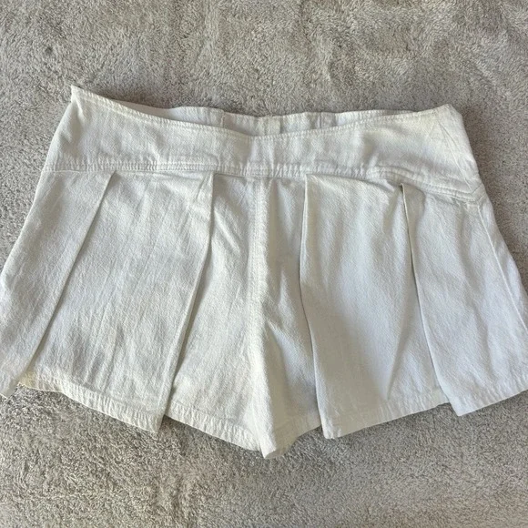 Free People Pleated Micro Skirt Womens 0 Ivory 100% Cotton Mini Skort Boho Y2K