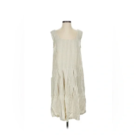 Via Vai X Pollero 100% Linen Dress - Neutral Stripes (S)