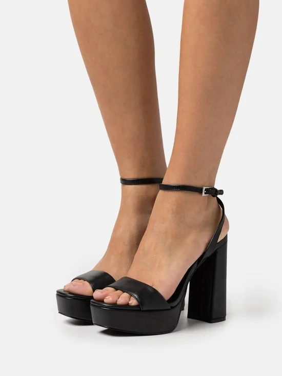 Steve Madden Black Leather Platform Block Heel Sandals