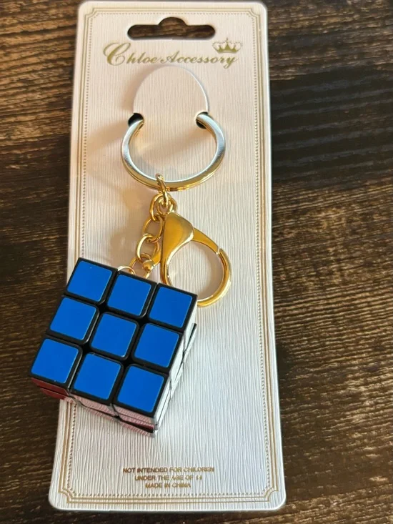 Mini Rubik-Style Cube Keychain in Orange, Blue, White & Yellow