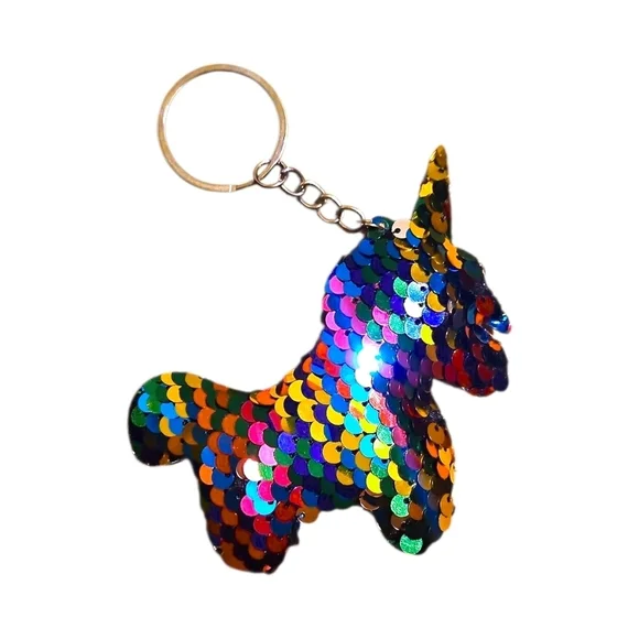 Colorful Sequin Rainbow Unicorn Keychain