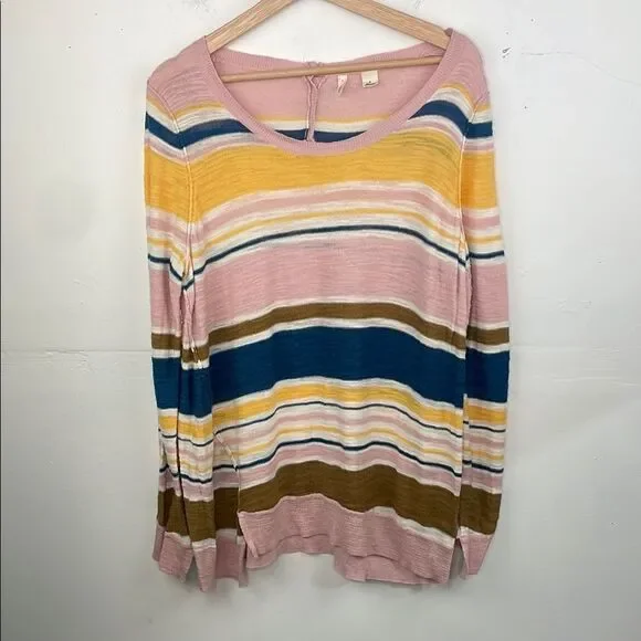 Moth Anthropologie Pink Striped Sweater pullover Lightweight size Medium