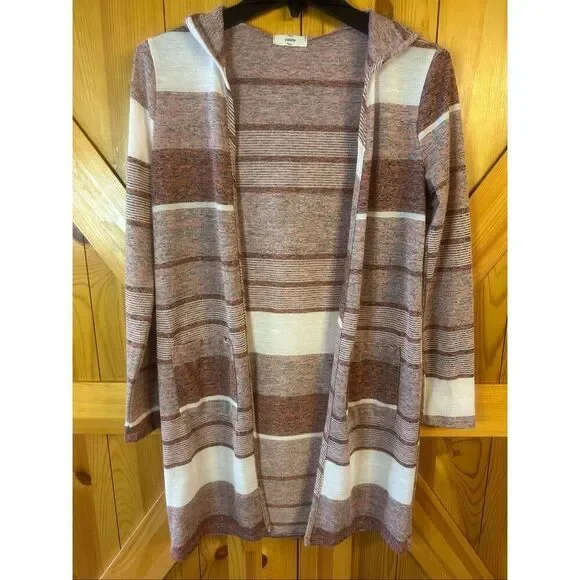 Entro Women’s Open Front Hooded Lightweight Cardigan Orange Cream Size Small (57