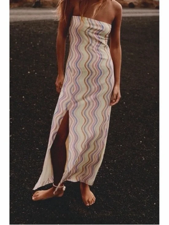 Zara Pastel Wave Strapless Maxi Dress