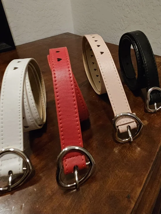 Source Unknown Heart-Accent Belts Faux Leather in White, Red, Pink, and Black