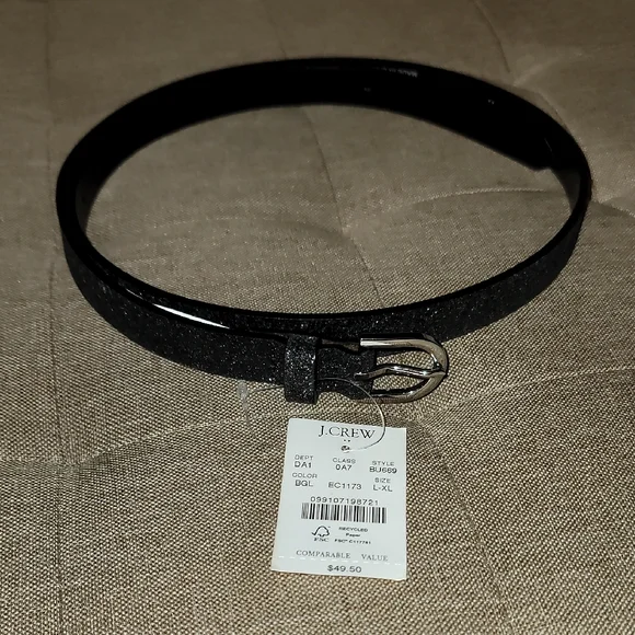 J. Crew Sleek Glitter Black Belt Sz: L/XL NWT