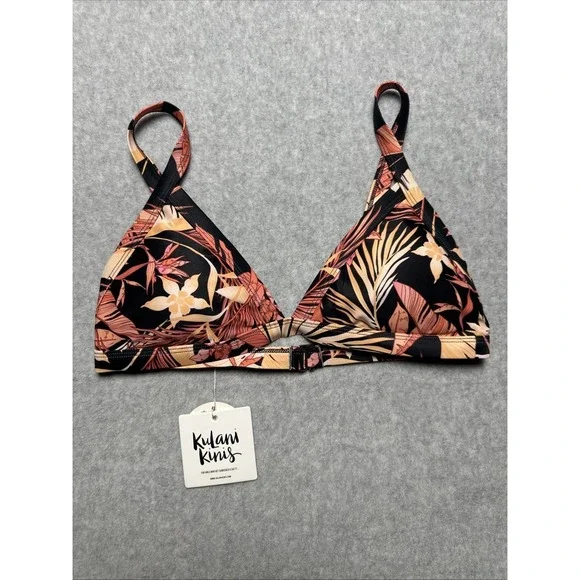 Kulani Kinis Coral Pomango Floral Hawaiian Triangle Padded Bikini Top L NWT NEW‎