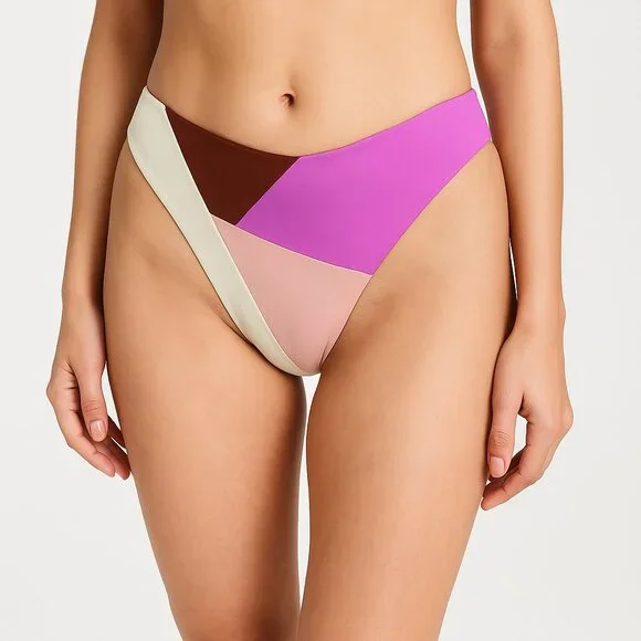 NWT L*Space Sea Glass Bikini Bottom‎ Colorblock Pink/Brown/Purple Women’s XL