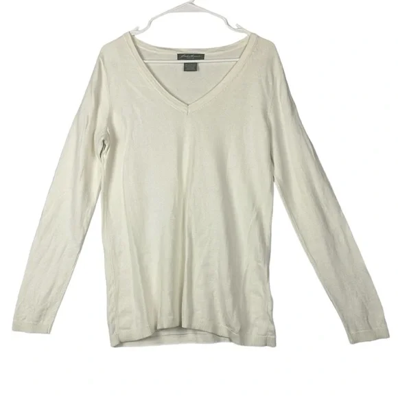 Eddie Bauer cotton and wool blend off white sweater preppy natural minimalist