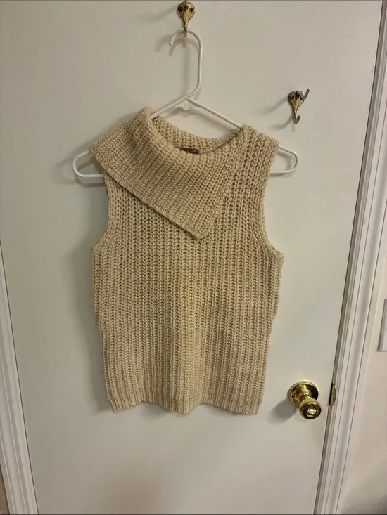 J. Crew Cream Sleeveless Chunky Knit Cowl Sweater Sz S-Wool Blend
