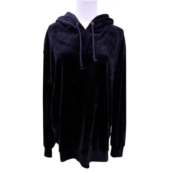 Joe’s Jeans Black Velour Hoodie Women M Soft Pullover Luxury Lounge Cozy Fall