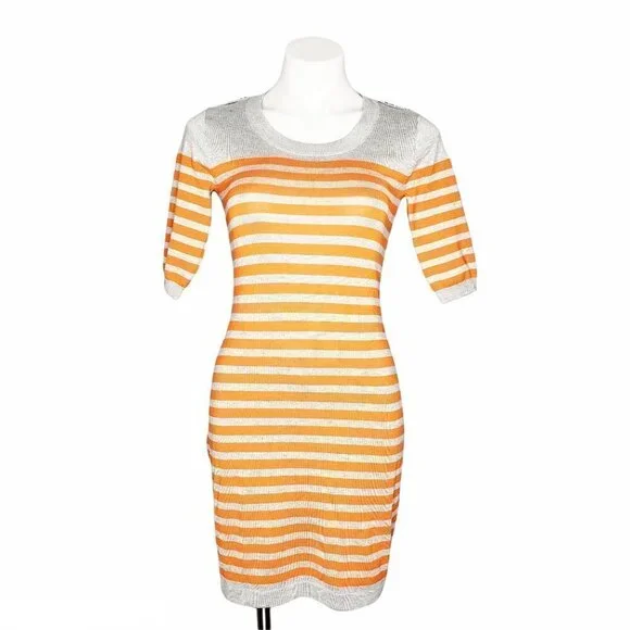 Allison Brittney Orange & Grey Striped Sweater Dress