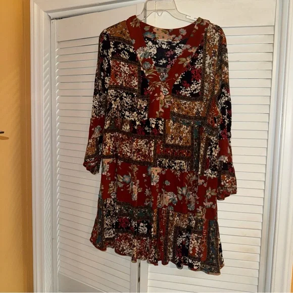 Entro Floral Patchwork Long Sleeve Dress