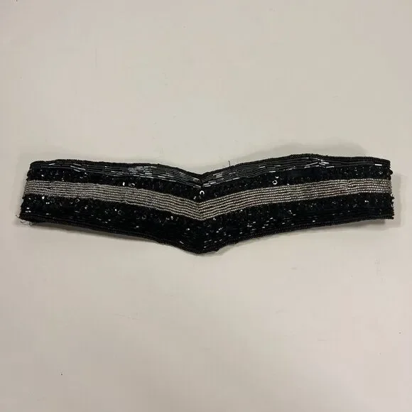 Vintage 1980s Milor Sequin Beaded Belt  Black Silver Sz S