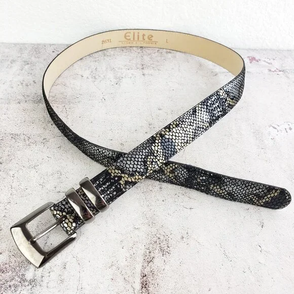 Vintage Elite Fresno Ca Leather Belt Snakeskin Python Metallic size L