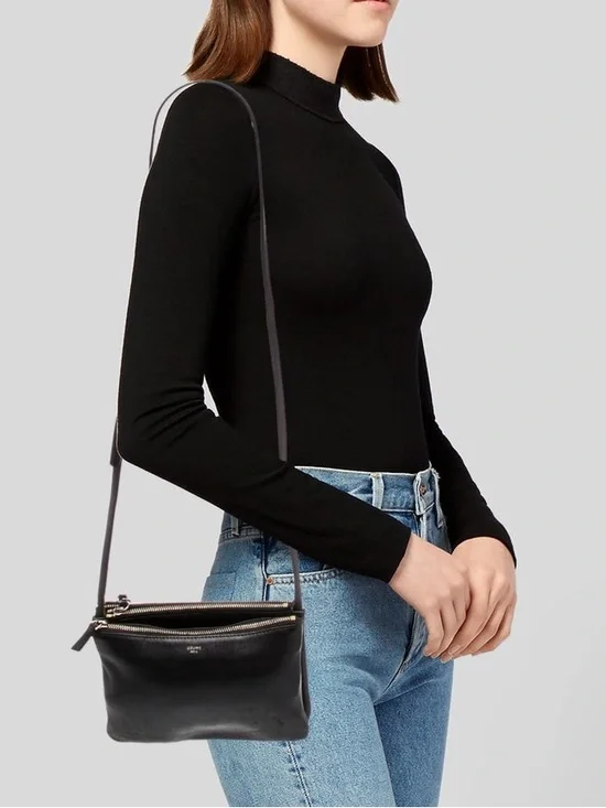 Celine Black Leather Small Trio Crossbody Bag