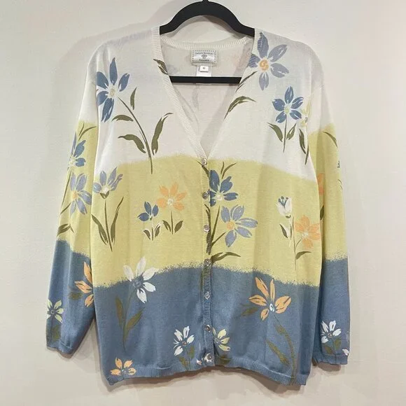 Vintage 100% Cotton Cottagecore Floral Cardigan Susan Bristol M