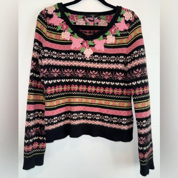 Weekend Max Mara Cashmere Angora Wool Floral Embroidered Sweater Sz: Medium