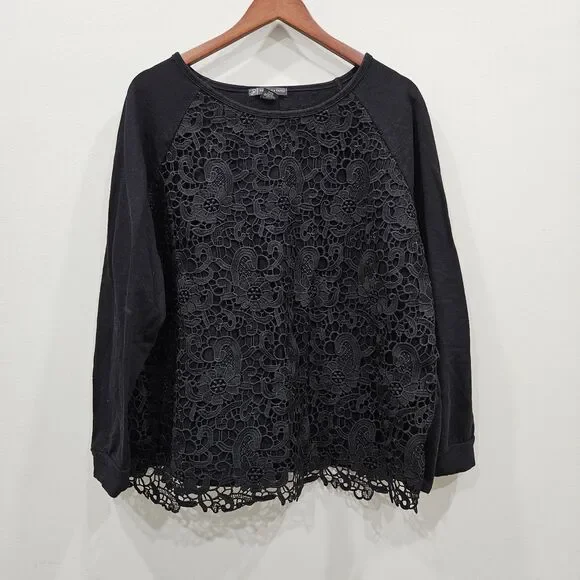 Adrianna Papell Womens Lace Overlay Sweater XXL Black Romantic goth Dark Fairy