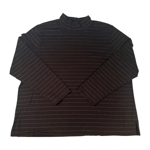 VTG Talbots Top Women's 3X Brown Gold Stripes Long Sleeve Tee Turtleneck Vintage
