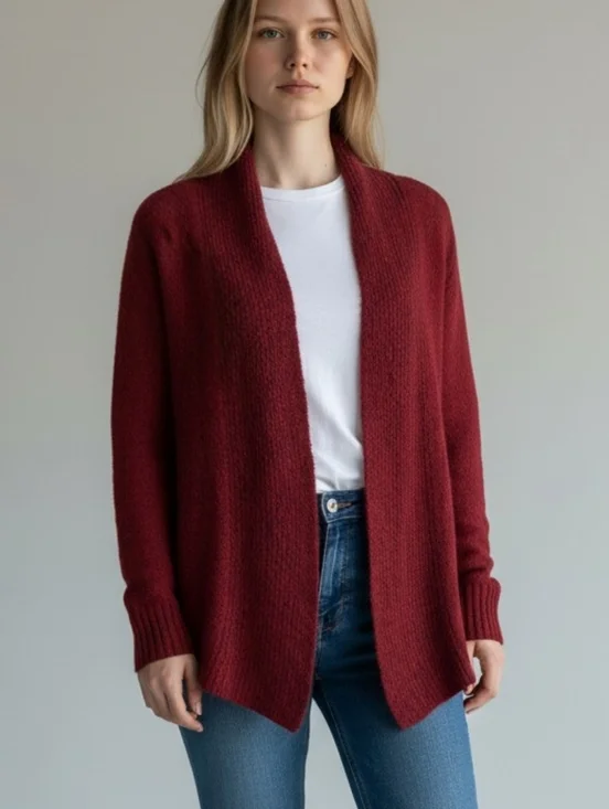 Eileen Fisher Open-Front Red Knit Cardigan
