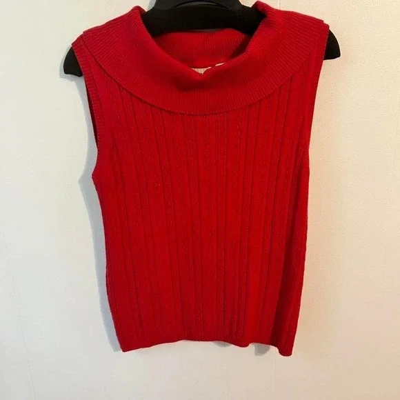 White‎ Stag Red Cowl Neck Sleeveless Cable Knit Sweater Vest Womens Large 12/14
