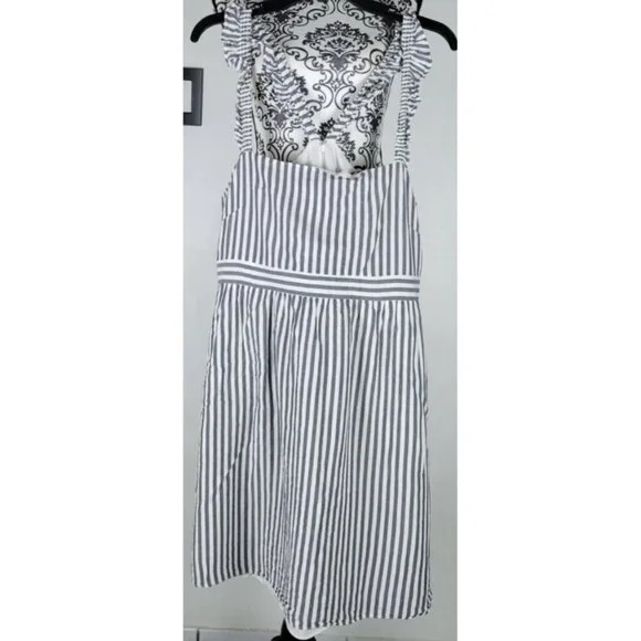 Madewell Striped Midi Dress Size 14 Ruffle Strap Cotton Blend Summer