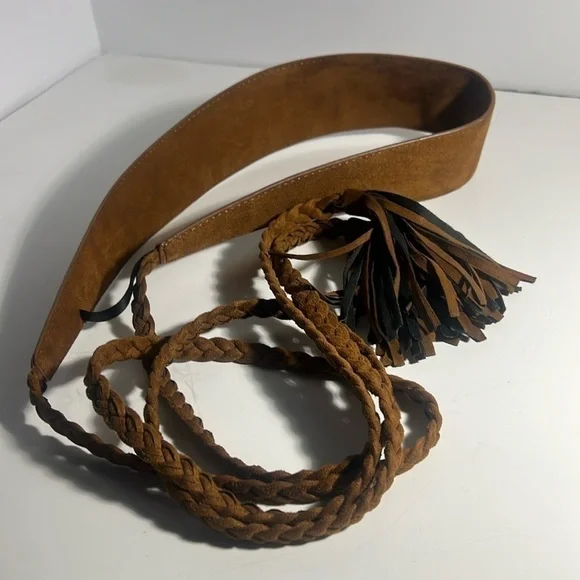Express one size belt saude obi belt fringe Y2K mocha mouse western