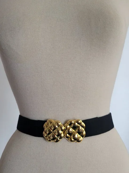 Women’s Black Soft Cloth Stretchable Belt w/Interchangeable Buckle