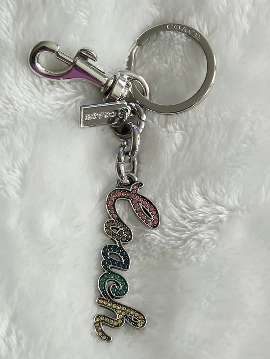 C Logo Pink Multicolor Rhinestone Script Keychain Bag Charm