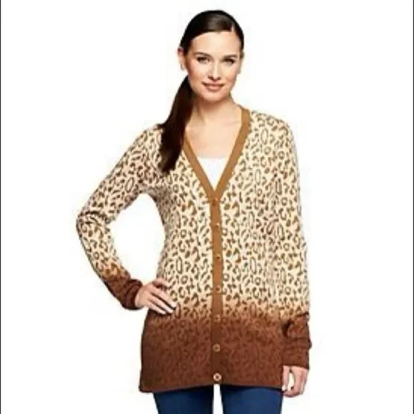 Isaac Mizrahi Live Leopard Dip-Dye Cardigan