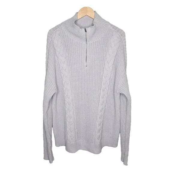 HAVEN WELL WITHIN Cable Knit Sweater XL 1/4 Zip Blue Fisherman Coastal Relaxed
