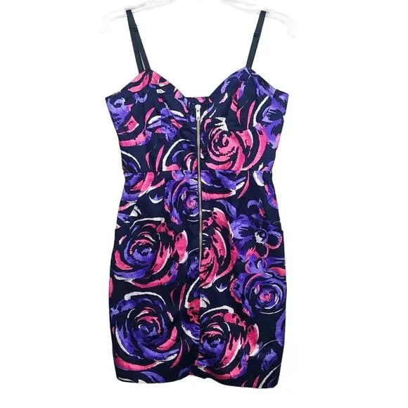 Y2k Urban Outfitters Purple & Pink Swirly Floral Sweetheart Mini Dress Small