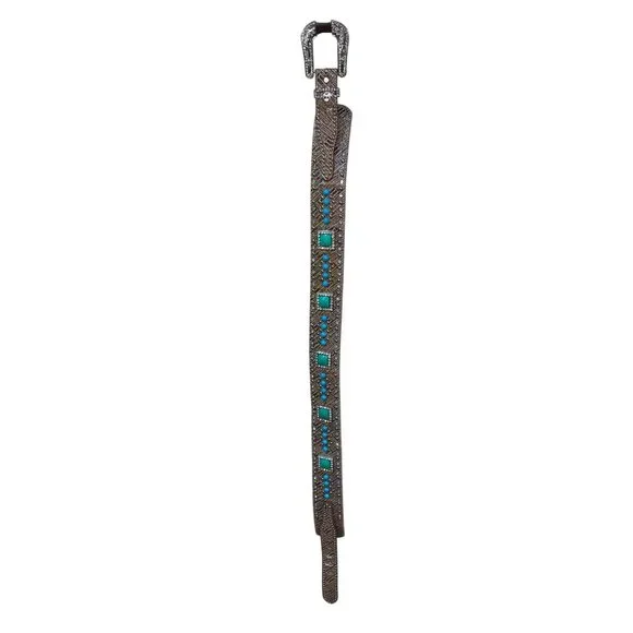 Ariat Wide Brown Western Rhinestone & Turquoise Genuine Leather Belt XL With Sil