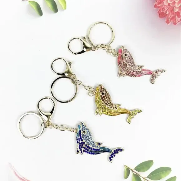 Sparkling Rhinestone Dolphin Keychain / Key Chain Purse / Backpack Charm