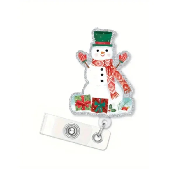 Christmas Snowman Badge Holder White Red