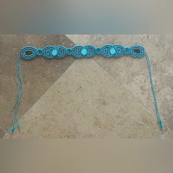 Clementina Beaded Turquoise Waist or Hip Tie Belt - New in Package Anthro-Style