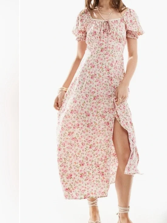 Miss Selfridge Floral Puff Sleeve Midi Maxi Dress