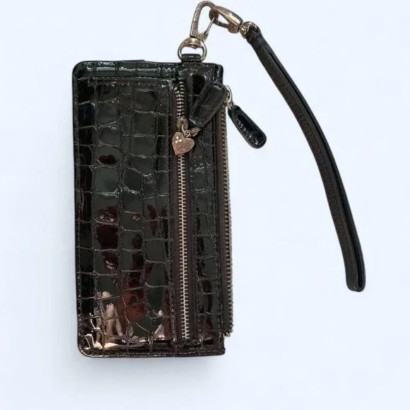 Vintage croc embossed black leather cardholder by Brighton