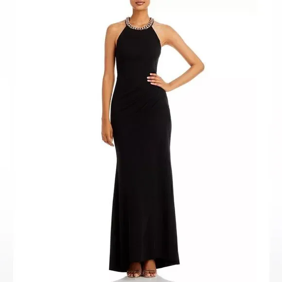 AQUA Chain Neck Evening Gown