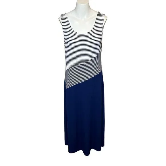 Coldwater Creek NWT blue and white striped sleeveless maxi dress size M
