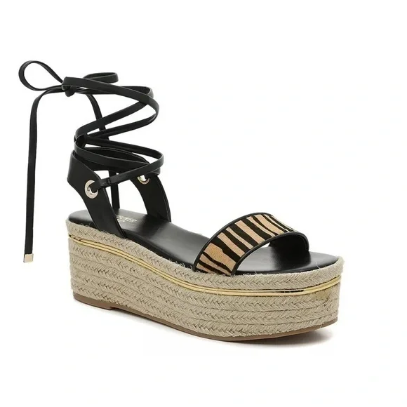 Bleecker & Bond Odette Tiger Calf Hair Espadrille Wedge Sandals 6 New