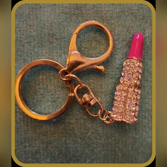 Lipstick Rhinestone Purse  Keychain Charm~Stylish Bling 4-1/4