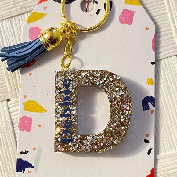 Debbie, letter D glitter‎ resin keychain