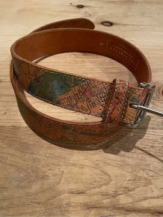 The Limited VTG Milano Map Stamp graphic leather Unique Travel belt M