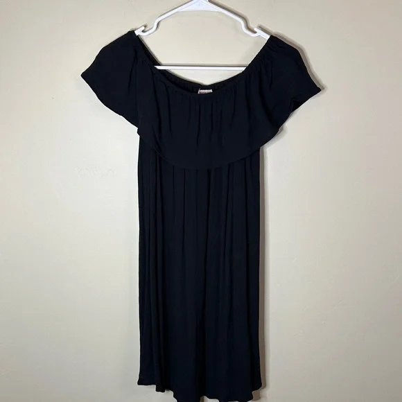 Small Black Flutter Sleeve Off-the-Shoulder Women’s Lightweight Midi Dress
