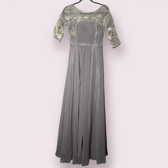 Dori Squeen Dove Grey Sequin Rhinestone Formal Dress