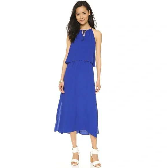 Madewell Brilliant Royal Blue Sleeveless Flutter Back Overlay Maxi Dress EUC 2
